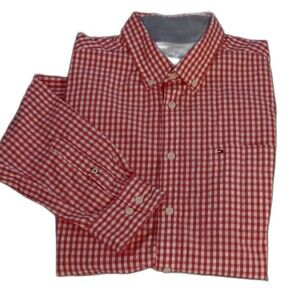 Tommy Hilfiger Button Down Men's Large Red Gingham Plaid Country Western Casual